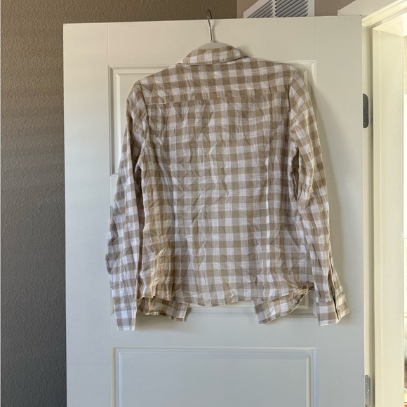 NWT Mango Women’s Tan & White Gingham Button Down Long Sleeve - Picture 6 of 9